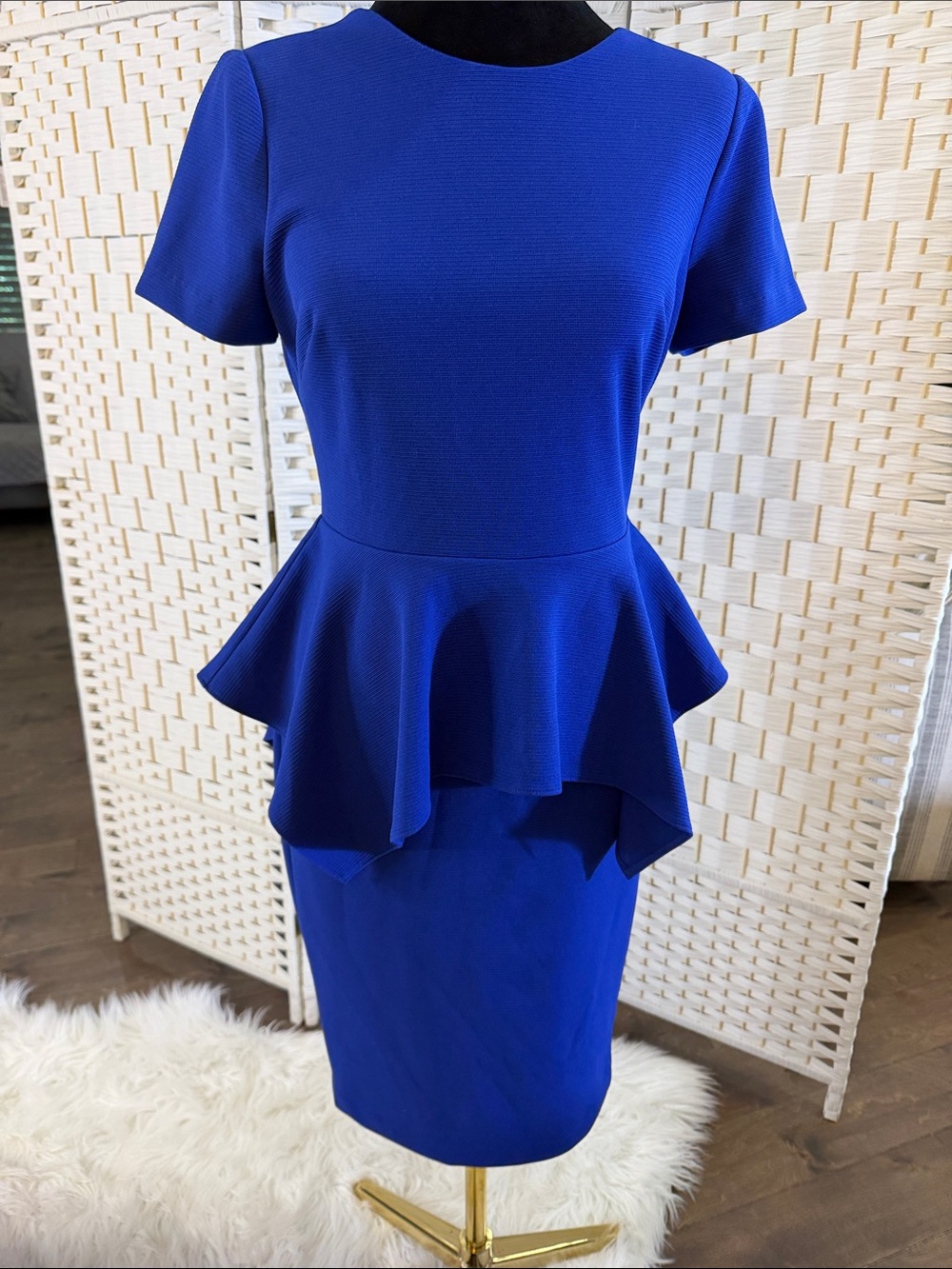 Badgley Mischka Cobalt Blue Peplum Sheath Dress